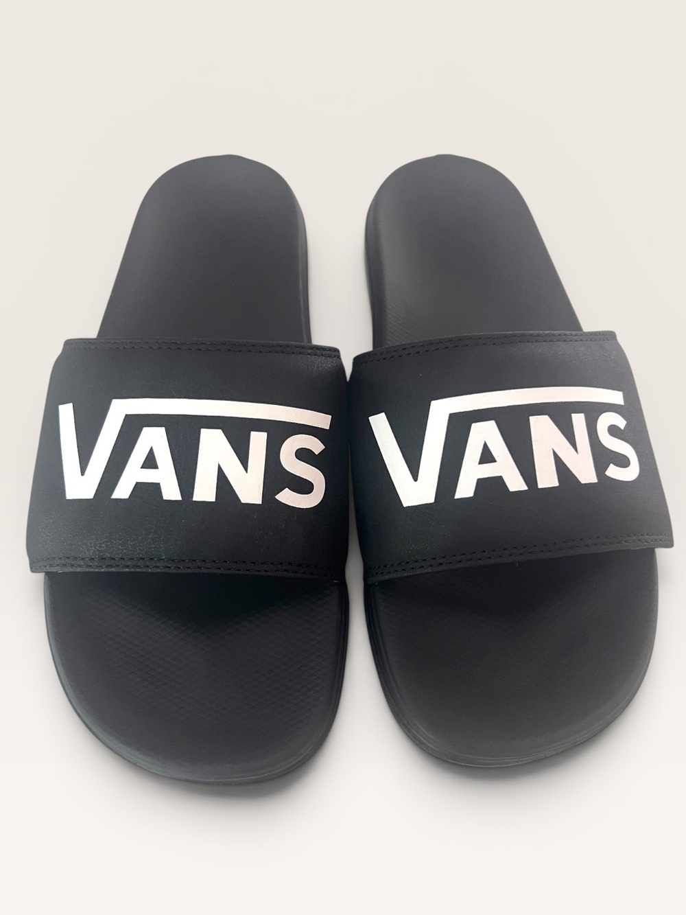 Vans La Costa Black Slides with White Vans Logo